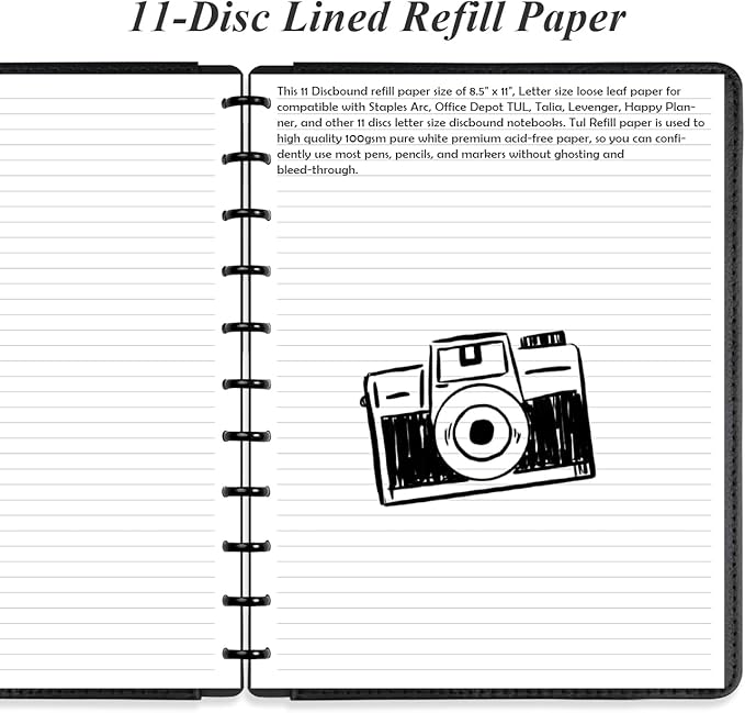 (3-Pack) Letter Size Discbound Refill Paper, 11 Disc Paper Refill for Note-Taking System Discbound Planner, 300Sheets / 600Pages Discbound Paper, 100gsm, White, 8.5'' x 11''