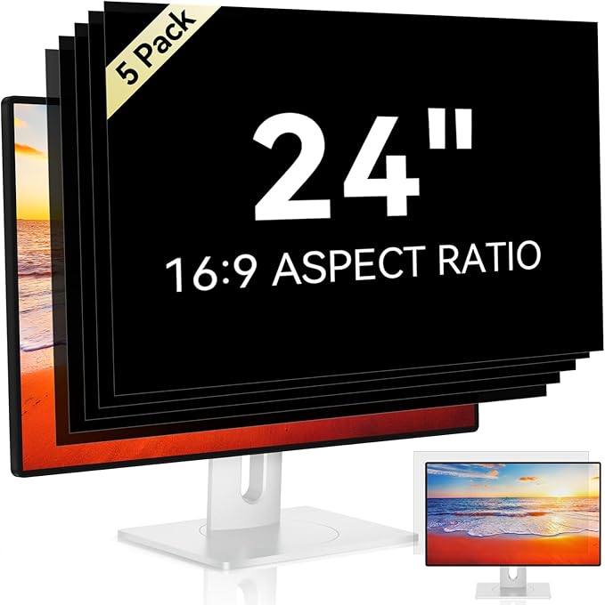 [5-Pack] 24 Inch 16:9 Computer Privacy Screen Filter for Monitor - Privacy Shield and Anti-Glare Protector
