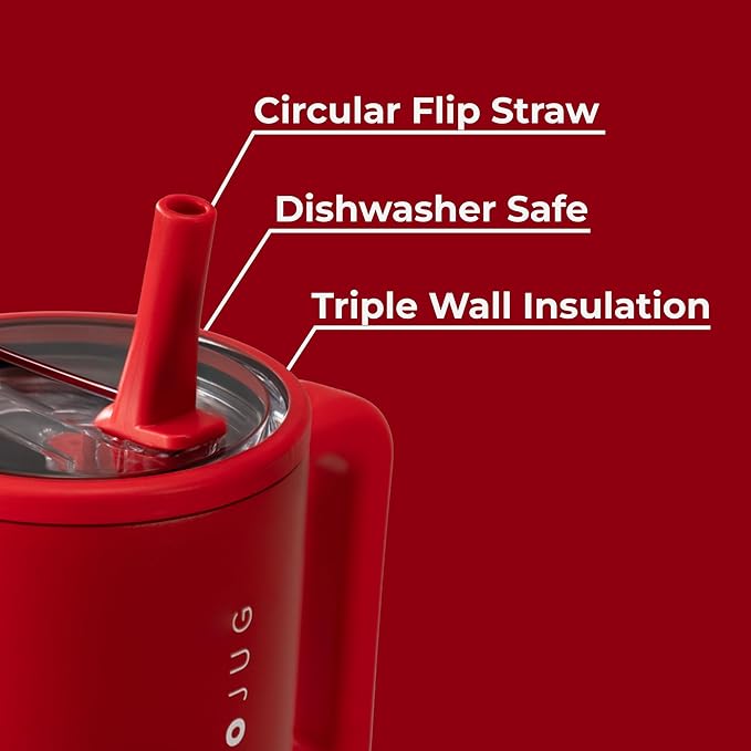 HydroJug Traveler - 32 oz Water Bottle with Handle & Flip Straw - Fits in Cup Holder, Leak Resistant Tumbler-Reusable Insulated Stainless Steel & Rubber Base - Gifts for Women & Men, Alumni Red