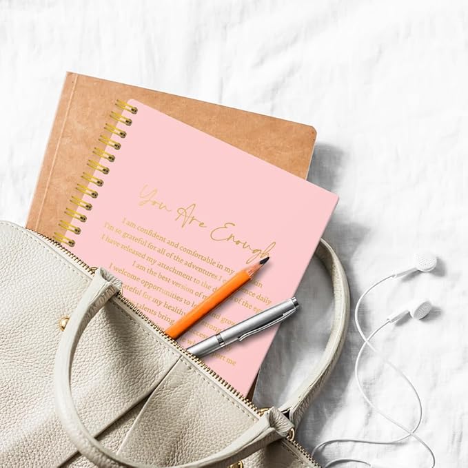 XQLZY Funny Enough Definition Pink Spiral Notebook - 160 Blank Pages Inspirational Journal, Daily Affirmation Gifts for Daughter Sister BFF Coworker, Positive Gifts for Mom