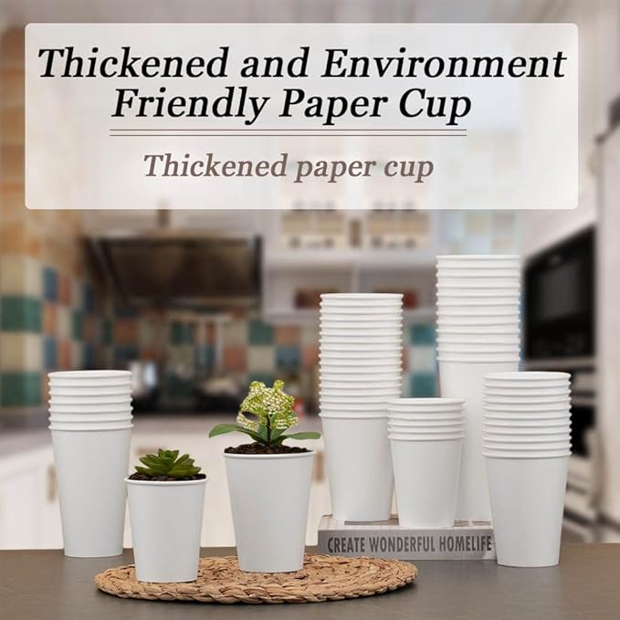 Lamosi 300 Pack Paper Cups 8 oz, Disposable Coffee Cups, Paper Coffee Cups 8 oz, White Hot/Cold Beverage Drinking Cup for Water Juice or Tea, Office Party Home Travel