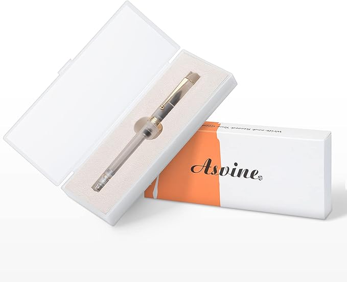 Asvine V126 Vacuum Filling Fountain Pen Medium Nib, Frosted Transparent Clear Acrylic, Large-Capacity with Gift Case