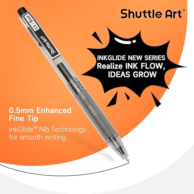 Shuttle Art Black Gel Pens, Ink Glide Series 90 Pack Retractable 0.5mm Fine Point Rollerball Gel Ink Pens Bulk Set Quick Drying Smooth Writing with Grip for Journaling Note Taking Office School Home
