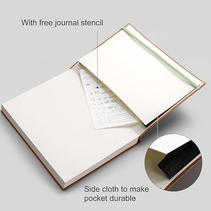 AHGXG Bullet Dotted Journal - 320 Pages Dot Grid Notebook B5 Large Journal, 100gsm Thick Dotted Paper, Leather Softcover, with Journal Stencils, Inner Pocket, 7.6'' X 10'' - LightGreen