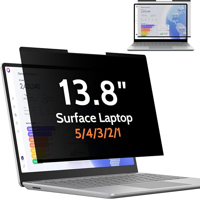 Mamol Magnetic Privacy Screen for 13.8 Inch Surface Laptop 7, Removable Anti Spy Glare Blue Light Filter, Microsoft Surface Laptop Privacy Screen Protector 13.8 in