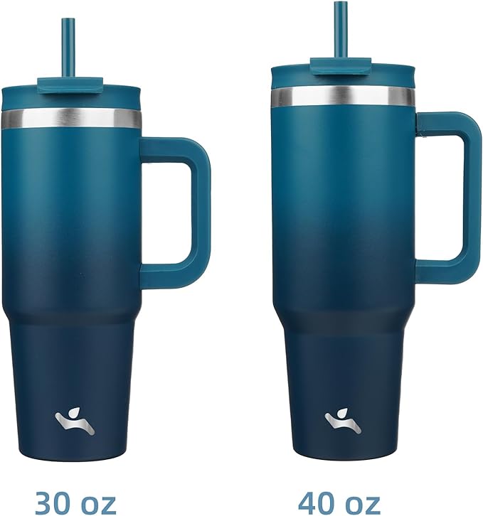 30 oz Tumbler with Handle and 2 Straws,2 in 1 Lid Insulated Water Bottle Stainless Steel Travel Coffee Mug,Indigo Black