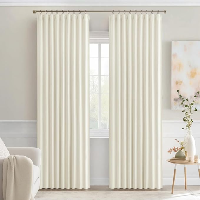 MIULEE Cream Back Tab Blackout Curtains 90 Inches Long 2 Panels Set