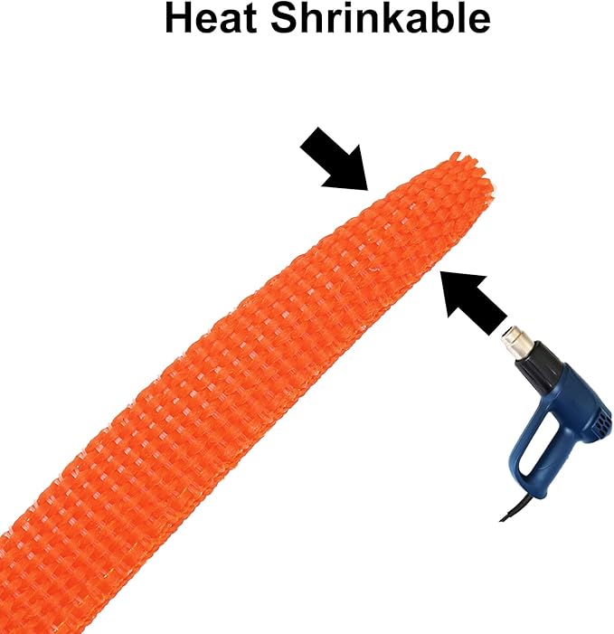 MECCANIXITY Braided Cable Sleeves Heat Shrinkable Fabric Sleeving, 1 1/4" 60ft Orange 2:1 Ratio Heat Shrinkable Cord Protector for Harness Cable, Network Cable Protection, Cable Management
