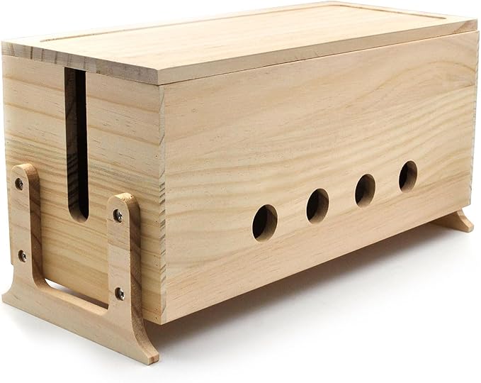 Large Cable Management Box, Wood Cord Hider Box & Organizer for Power Strip Hider Cable Storage for Office, TV Wires, Desk Cord Organizer, 14.2" x 6" x 6.3", Natural, Wood