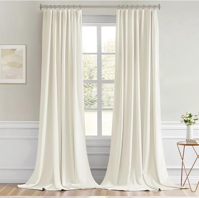 MIULEE Cream Back Tab Blackout Curtain 96 Inch Long 2 Panels Set