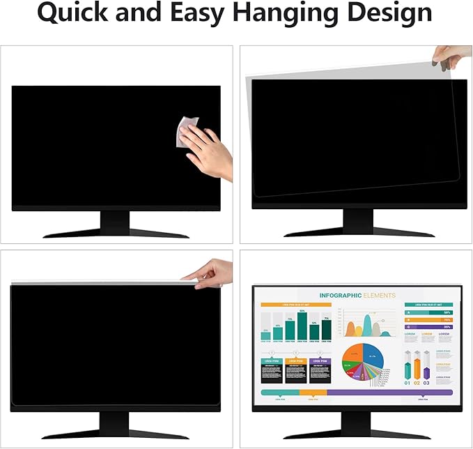 【2 Pack】 Computer Privacy Screen Protector for 23, 23.6, 23.8 and 24 Inches Monitor Anti Blue Light Filter Hanging Type Anti Scratch Easy Installation Shield for Desktop Computer (24 Inches)