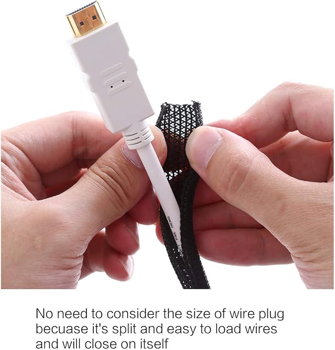 Alex Tech 25ft - 1/4 inch Cord Protector Wire Loom Tubing Cable Sleeve Split Sleeving For USB Cable Power Cord Audio Video Cable – Protect Cat From Chewing Cords - Black
