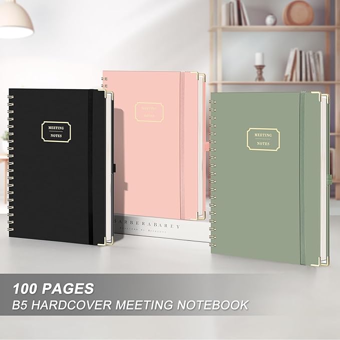 EMSHOI Meeting Notebook for Work - B5 Half Meeting Half Note Planner, 100 Pages, 100GSM Thick Paper, Hardcover, Project Organizer for Women Men Office, Business, Note Taking, 8"x10.2" - Green