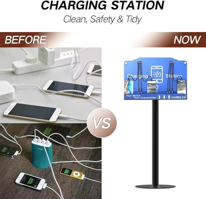Floor Stand Cell Phone Charging Station for Multiple Device | 8 Charging Ports Charger Station | Compatible with Smartphone Tablets | Applicated for Library, School, Hotel, Shopping Malls, Airport