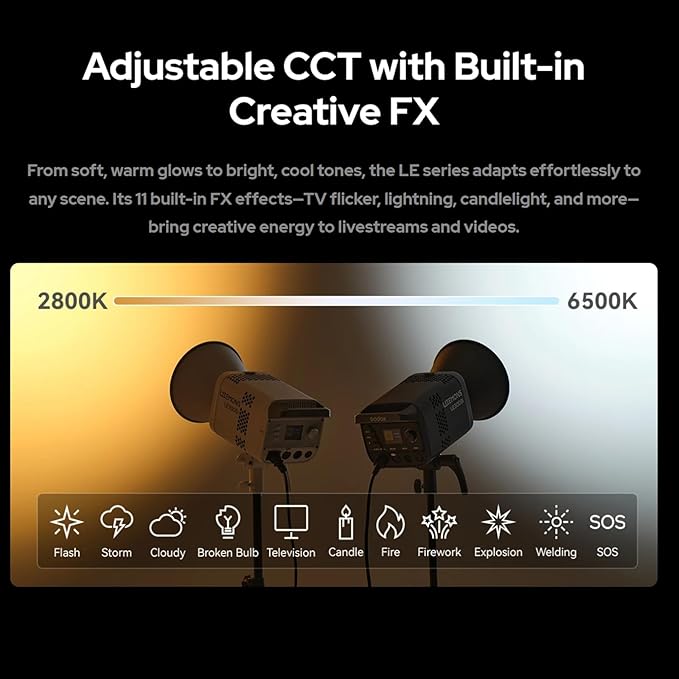 Godox Litemons LE300Bi COB Led Video Light,320W Power,2800-6500K CCT,58900 Lux@1m,Bowens Accessory Mount,Wired DMX/RDM,Bluetooth for Studio Photography Video Recording Live Streaming (White)