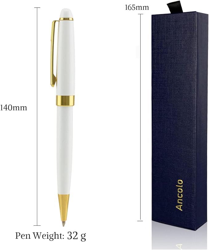 Ancolo Personalized Office Ballpoint Pens - Executive Writing Pen with 10 Black Ink Refill Engraved with Your Message Name Gift Set for Man/Women/Writers/Collection/ 5 PCS/Pack