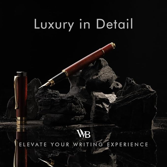 Wordsworth & Black Fountain Pen Set, Luxury Bamboo Wood - Extra Fine Nib, Gift Case; Includes 6 Ink Cartridges, Ink Refill Converter -Journaling, Calligraphy; Drawing, Smooth Writing [Rosewood]