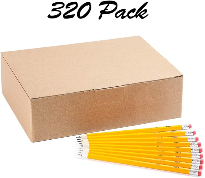 Madisi Wood-Cased #2 HB Pencils, Yellow, Pre-sharpened, Bulk Pack, 320 pencils