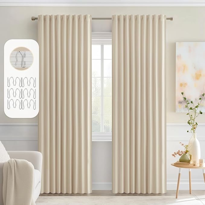 MIULEE Cream Beige Back Tab Light Blocking Curtains 80 Inch Length 2 Panels Set