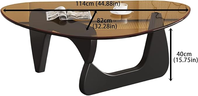 EASYSOUL Modern Glass Coffee Table, 44.88" D x 32.28" W x 15.75" H, Abstract Round Tea Tables for Living Room Home Office Industrial Cocktail Tables (Black-Brown Glass, 44.88")