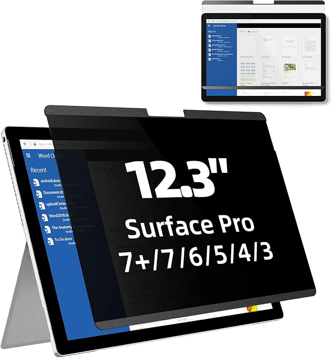 Mamol Magnetic Privacy Screen for 12.3 inch Surface Pro 7 Plus/7/6/5/4/3, Removable Anti Glare Blue Light Filter, Anti-Spy Screen Protector for Microsoft Surface Pro 7+, Pro 7, Pro 6, Pro 5, Pro 4/3