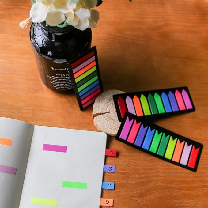 KICNIC 1500 Pieces Page Markers Sticky Index Tabs, Arrow Flag Tabs Self Adhesive, Colored Notes Tab Stickers for Notebook, Documents, Books [10 Colors, 3 Designs] Sticks Securely, Removes Cleanly