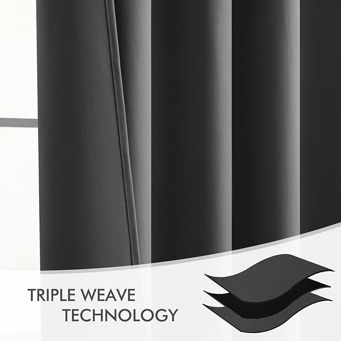 MIULEE Back Tab Grey Blackout Curtains 108 Inch Long 2 Panels Set