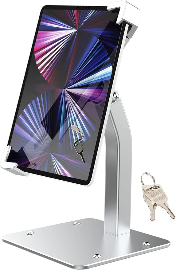 YOOZ Anti Theft Tablet Stand for Desktop, Security Tablet Mount Retail Kiosk POS, Heavy Duty Metal Tablet Holder with Lock for 7-11" Tablets, iPad Pro Air Mini, Galaxy Tabs, Surface etc