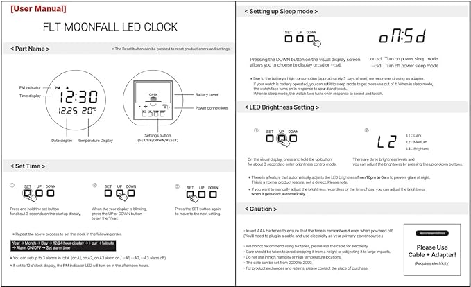 FLT Moonfall Wood Interior LED Desk Clock-Maple (Designed in Korea)- Time, Date, Temperature Display, Customizable Alarms, Auto Brightness, Compact 3.46-Inch Size, USB Cable & Adapter Included