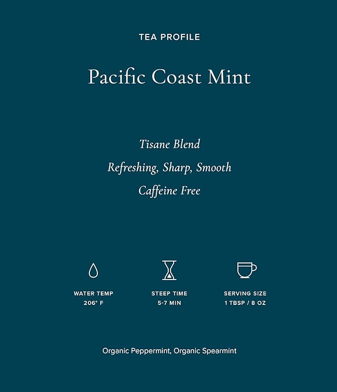 Art of Tea | Organic Pacific Coast Mint (Naturally Caffeine Free) | 50 Eco Friendly Pyramid Peppermint Tea Bags | Herbal Tea Bags