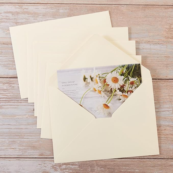 50 Pack Cream A6 Envelopes with Cards 4x6 Thick Folded Cardstock and Gold Stickers for Greeting Cards, Wedding, Birthday, Invitations, Baby Showers (Cream, 4x6)
