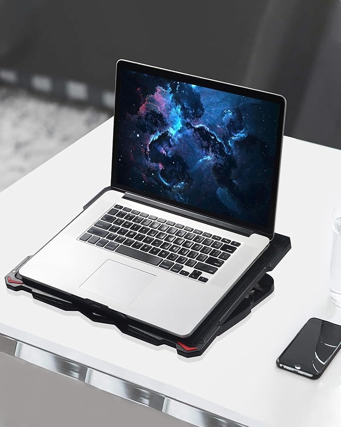 AICHESON Laptop Cooling Pad 5 Fans Up to 17.3 Inch Heavy Notebook Cooler, Blue LED Lights, 2 USB Ports, S035, Blue-5fans