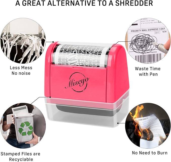 Miseyo Identity Theft Protection Roller Stamp Set - Peach (6 Refill Ink Incleded)