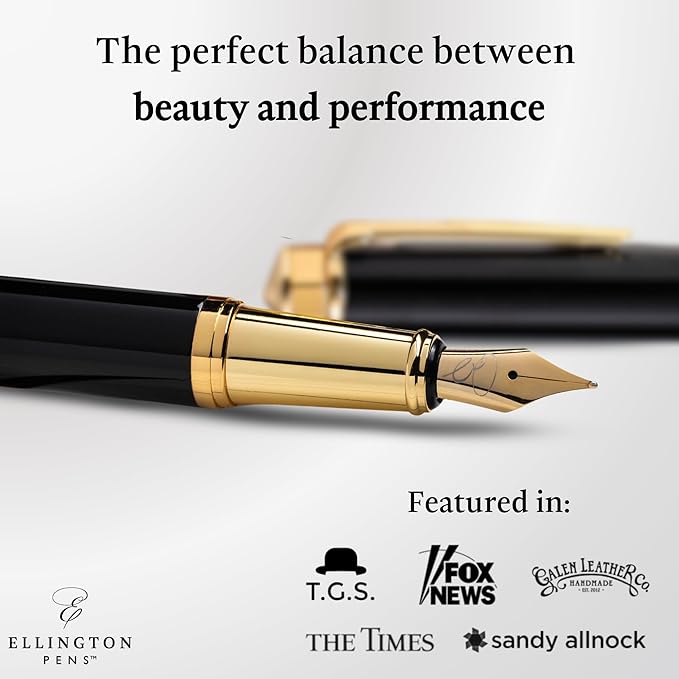 Ellington Pens Luxury Fountain Pen Set- Smooth Medium Nib- Includes 3 Ink Cartridges, Refillable Ink Converter, Gift Box -Fountain Pens For Writing, Calligraphy, Journaling, Sketching (Noble Heritage)