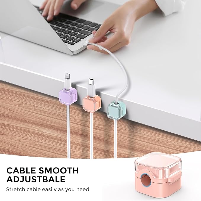 AhaStyle Magnetic Cable Organizer [1s Lock] 6 Pack Cord Holders Cable Clips Strong Adhesive Hide Cable Cord Keeper Adhesive Wire Organizer Keeper for Nightstand Kitchen Car Office