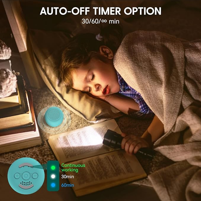Babelio White Noise Sound Machine for Adults Kids Baby, Mini, 15 Non-looping Sounds, Timer, Memory Function, Easy to Pocket and Travel Cyan