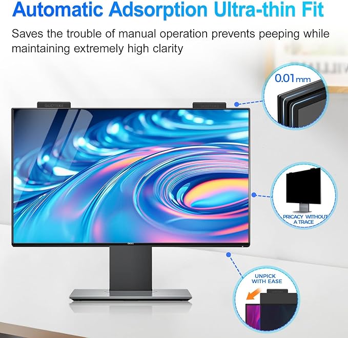 GUDTEKE Magnetic 24 Inch Privacy Screen for Computer Monitor 16:9 Aspect Ratio, Hanging Removable Anti-Blue/Glare Protector Film, Anti Spy Desktop Security Private Filter 24in