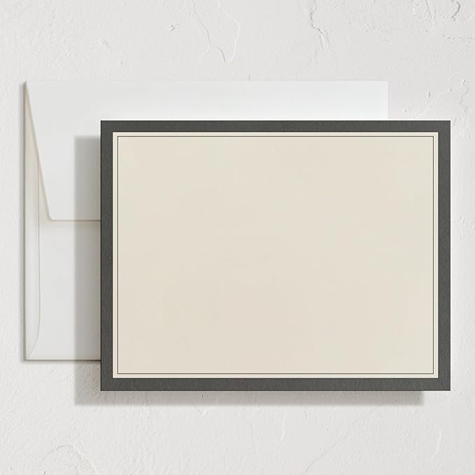Minted Formal Initials Stationery Set, Set of 10, Flat Note Cards & Envelopes for Invitiations and Handwritten Thank You Messages, Black & Cream Stripes Design, Gifts for Women, Luxurious Paper