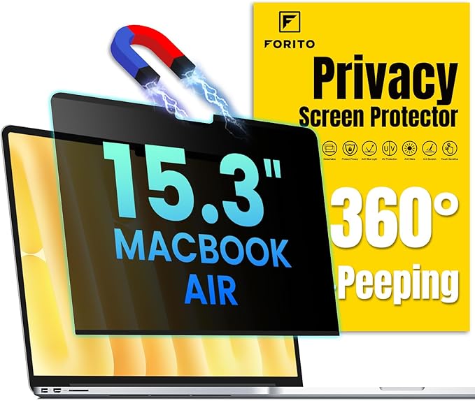 F FORITO Magnetic Privacy Screen Protector Compatible with MacBook Air 15.3 inch (2023-2025, M2, M3, M4), Removable 360° Anti Peeping Anti Blue Light Anti Glare Laptop Privacy Screen Shield