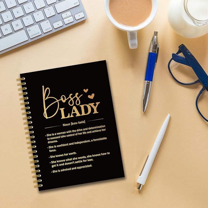 YAZMEEN Boss Lady Black Gold Spiral Notebook（160 Pages） Boss Lady Definition Hardcover Notebook Boss Lady Gift Thank You Boss Gift Retirement Gift for Women Entrepreneur Funny Birthday Gift for Boss
