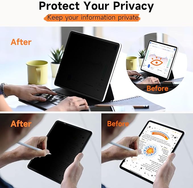 Mamol Upgrade 360° Privacy Screen Protector for Apple iPad Pro 11 inch 5th M4 2024/ 6th M5 2025, Magicsuction 4-Way Anti Spy Glare Blue Light Filter, High Sensitive/Bubble Free/Reusable