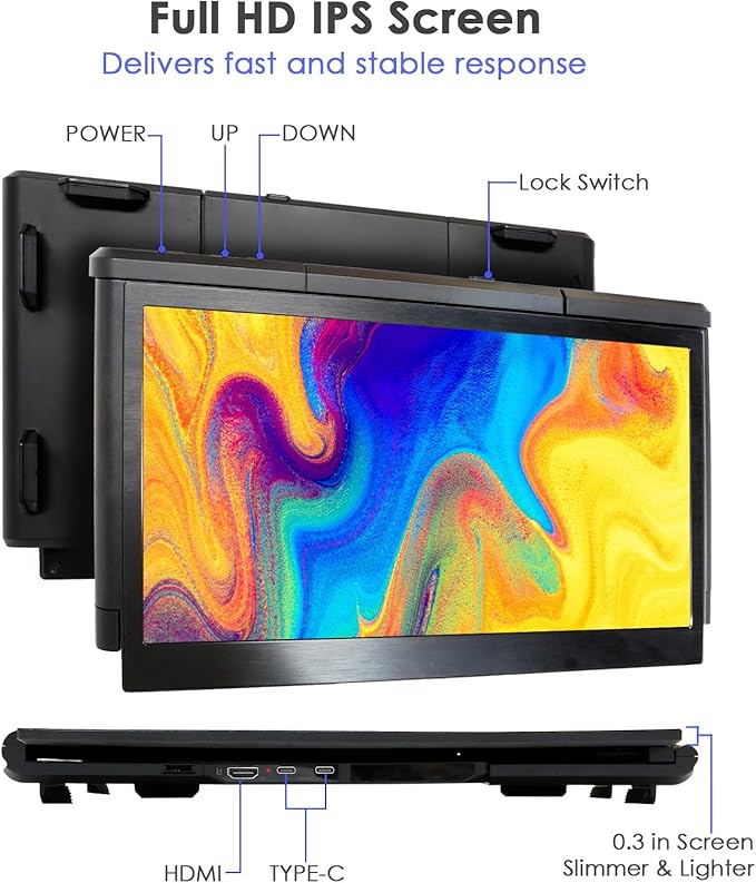 Teamgee P1 Plus Laptop Screen Extender 13.3” FHD 1080P IPS Display，Dual USB & HDMI Portable Monitor, Plug-and-Play Compatible with Mac/Windows/Android, Fits 13-17" Laptops