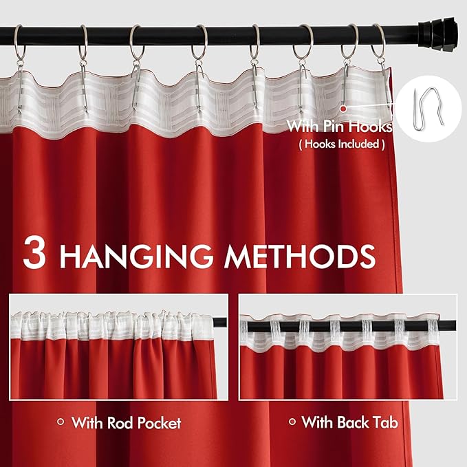 MIULEE Christmas Red Back Tab Blackout Curtains 90 Inches Long 2 Panels Set