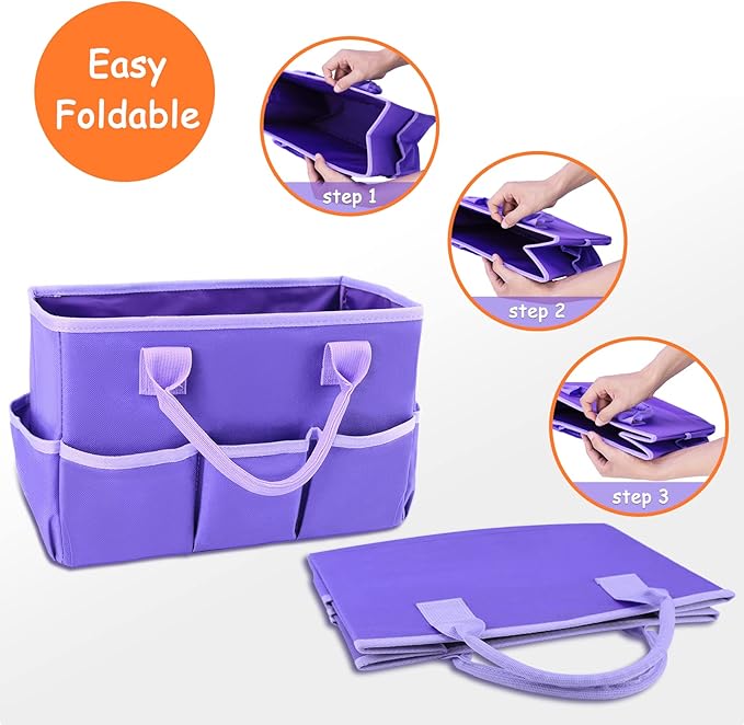 ZKOO Art Organizer Desktop Craft Storage Tote Bag for Crafts, Sewing, Paper, Art, Canvas, Supplies Storage Organization with Handles for Travel or Daily Use (Purple, Small)