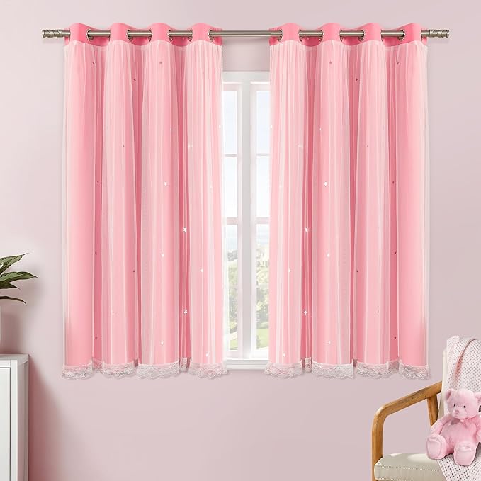 XiDi Pink Curtains for Girls Room, Kids Bedroom Blackout Curtains, Hot Pink