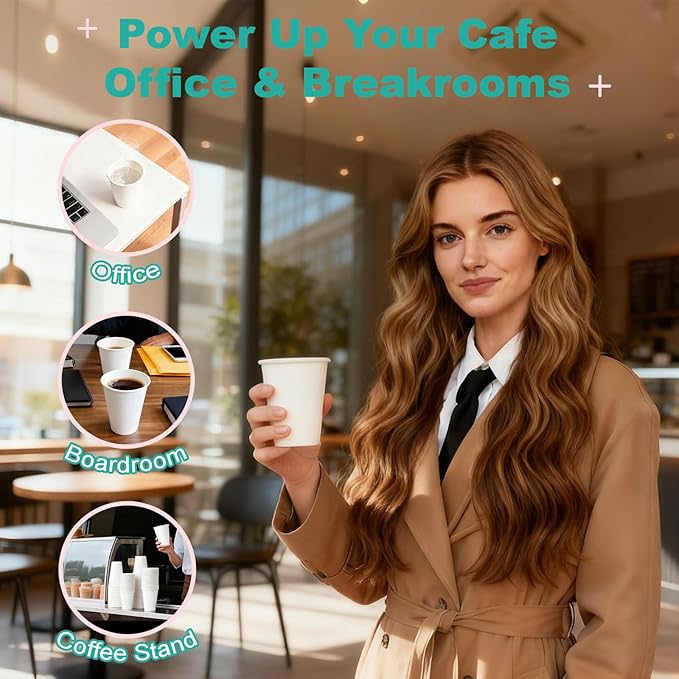 Coolcap 16 oz 100 Pack Disposable Coffee Cups, Bulk White Disposable Paper Cups, Coffee Cups for Hot Tea, Chocolate and Cold Drinks