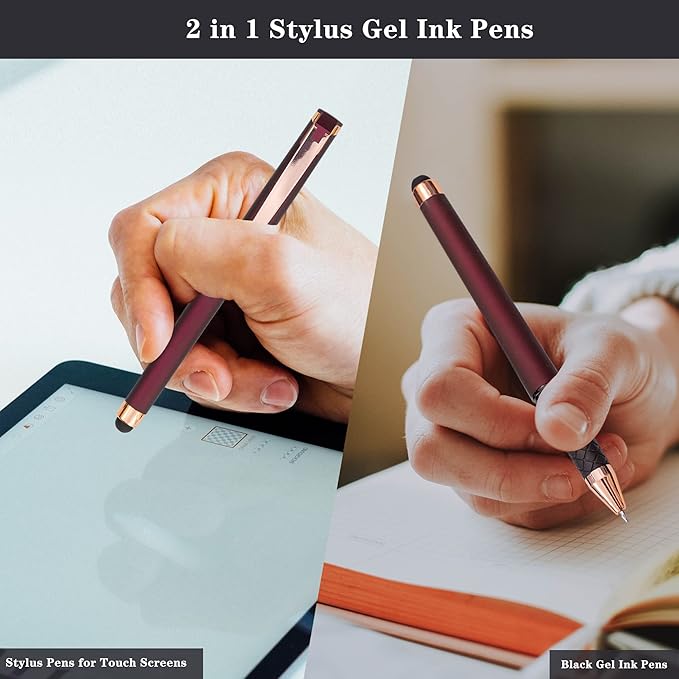 Linbsunne Black Gel Pens 0.7mm Medium Point Pen Office Pens 2-in-1 Stylus Pens for Touch Screens Gel Ink Rollerball Pens for Writing (18 Pack-red)