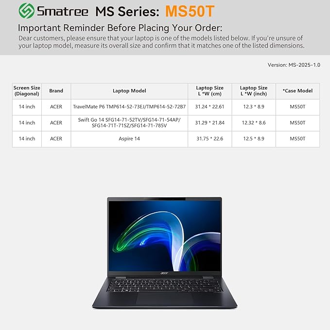 Smatree MS50T Hard EVA Protective Sleeve Case with Stand Compatible for 14 inch Acer Aspire 14, for Acer Swift Go 14-SFG14-71T/71, for Acer Aspire Lite 14 AL14-31P-C0S2, for Acer TravelMate P6 TMP614