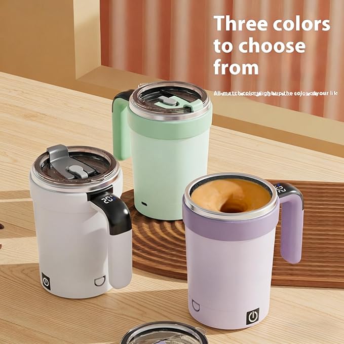 Self Stirring Coffee Mug with Lid,304 Stainless Steel Self Stirring Cup,Rechargeable Coffee Mug with Temperature Display,Suitable for Home and Office (Purple)
