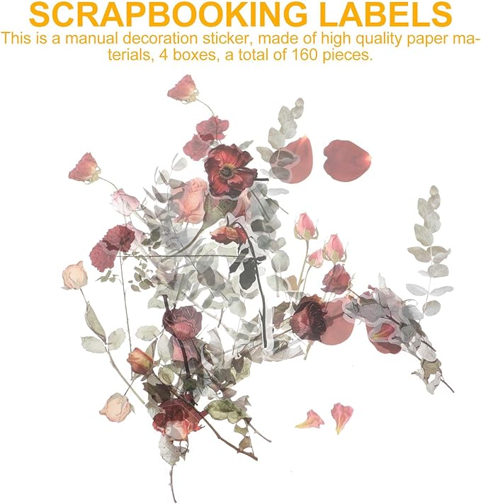 HANABASS 4Pcs Creative Floral Scrapbook Stickers Set, DIY Journal Decals for Crafts and Handmade Album Decoration, Mixed Flower Designs for Scrapbooking and Stationery Enthusiasts